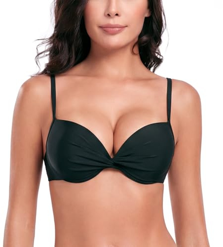 RELLECIGA Haut de Bikini Femme Push-Up Armatures Bretelles Réglables