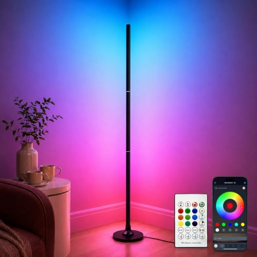 Aogled Lámpara de Pie LED RGB, Regulable con Mando y App, 16M Colores y Sincronización Musical, 120 cm, Angular Desmontable