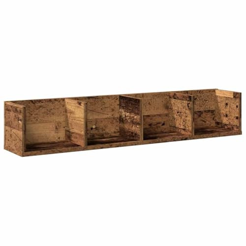 LKJephalotrop Scaffale da parete per CD, effetto legno anticato, mensola sospesa per DVD, libri e media, mensola da parete in legno con 4 scomparti per montaggio a parete, 100 x 18 x 18 cm