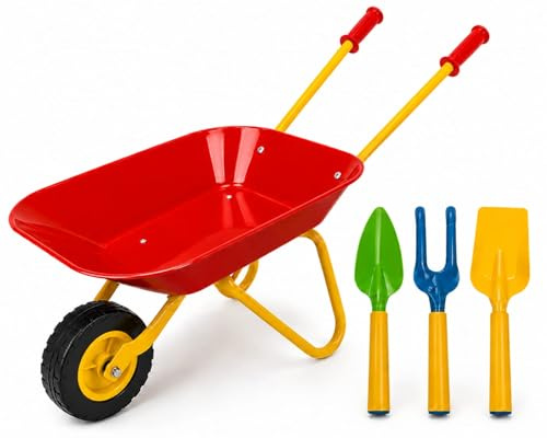 Bertie Mini Barrow® Children's Wheelbarrow with 3 FREE Garden Tools | Metal Frame & Durable Plastic Tray | Kids Garden Wheelbarrow for Gardening, Stable Yard, Mucking Out & Outdoor Play