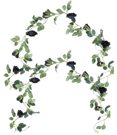 Omabeta Konstgjord Rosrankrans 2st Unika Svarta Konstblommor för Bröllop Holiday Väggdekoration 78.7in