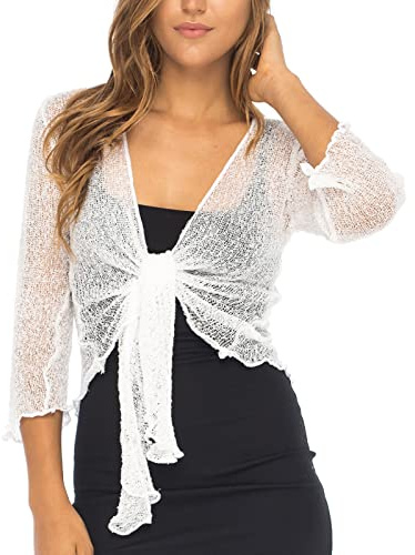 Back From Bali Womens Lightweight Knit Cardigan Shrug Lite Sheer White