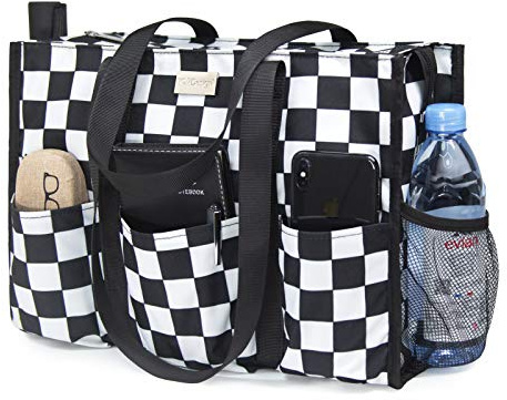TOPDesign Utility Water Resistant Tote Bag with 13 Pockets, Zipper Closure