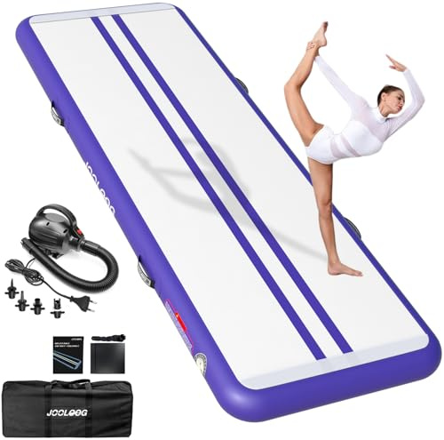 JOOLOOG Premium Inflatable Gymnastics Mat, Air Mat Tumble Track for Home Training, 4/8 Inch Thick Tumbling Mat with Pump Indoor Gymnastics Tumbling & Yoga,Water,Purple, 6.6ft*3.3ft*4in