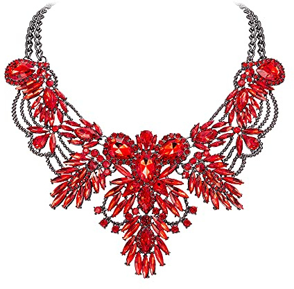 EVER FAITH Collar de plastrón para Mujer Colgante de Gota de Agua con múltiples Hojas Accesorio de Boda Diamantes de imitación de Cristal Tono Rojo y Negro