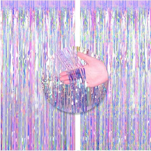 2P Iridescent Purple Foil Curtain Backdrop Curtain Birthday Curtain.Decoration,1m*2m Party Fringe Backdrop Curtains Shimmer Hanging Party Streamer for Easter Birthday Wedding