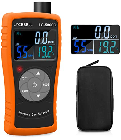 LYCEBELL Detector de Gas Amoniaco, LC-5800G Monitor de 0~100 PPM NH3, Medidor de Amoníaco Profesional con Temperatura y Humedad, Pantalla Grande y Retroiluminación