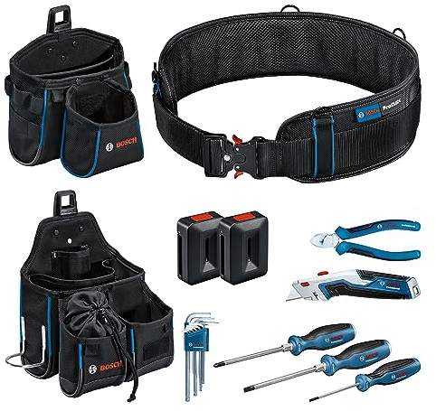 Bosch Professional Combo Kit: Werkzeuggürtel + Handwerkzeug-Set (inkl. 1x Gürtel 108, 1x GWT 2, 1x GWT 4, 2x ProClick Holder, 3x Schraubendreher, Innensechskantschlüssel-Set 9-tlg.)