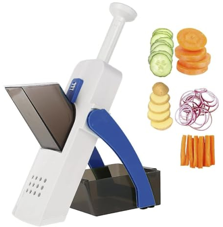 Mediawave Store - Mandolina da Cucina Affettaverdure, Manuale, Multifunzione, Affetta Patate, Carote, Verdura, in Acciaio, Resistente, Lavabile, Mandolina da Cucina Affettaverdure (blu)