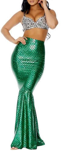 ZZLBUF Costume da sirena da donna, a vita alta, aderente, con gonna a coda di pesce, per cosplay, feste in maschera e giochi di ruolo, Verde, S