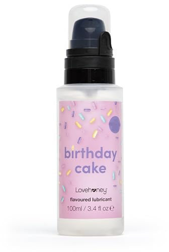 Lovehoney Birthday Cake Flavoured Water-Based Lubricant Gel, 100ml | Vanilla Taste, Long-Lasting Smooth Glide Lube, Pump Bottle, Vegetarian, Condom Friendly, Personal Gel for Men & Women