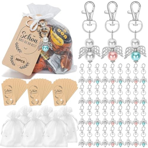 Schutzengel Anhänger, 36 Stück Gastgeschenke Hochzeit Gastgeschenke Schutzengel mit Organza Beutel Kraftpapier,Anhänger Schlüsselanhänger für Hochzeit Taufe Weihnachten Geburtstag Konfirmation