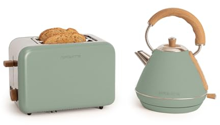 CREATE/PACK TOAST RETRO + KETTLE RETRO M/Tostadora de pan verde sage con hervidor de agua verde sage/Hervidor de 1 L