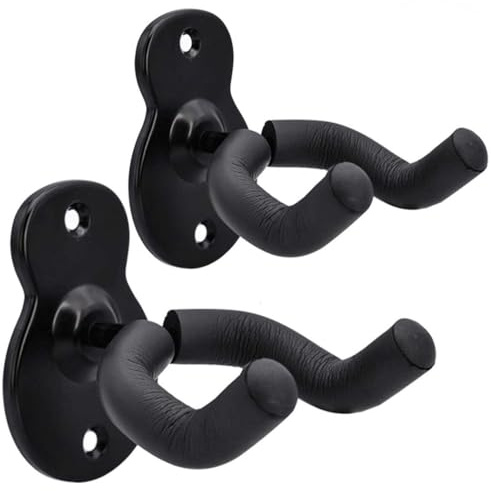 suzmei Guitar Hanger Guitar Wall Mount Holder Hook Stand, String Instruments Wall Hangers Stands Holders Hooks for Acoustic Electric Bass Classical Ukulele Guitars-Black (2 Pcs)