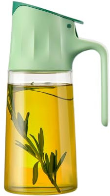 Fackelmann Jarra de Aceite 500 ml, Apertura y Cierre Automático de la Tapa al Inclinar, Cuerpo de Vidrio, Tapa de Polipropileno y Silicona, Ligera y Fácil de Manejar, Color Verde, 1 ud.