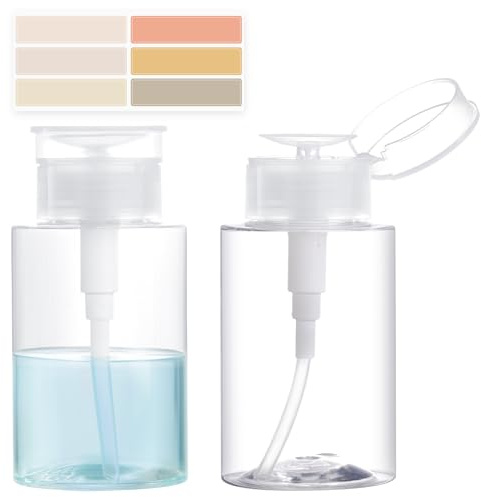 2-pack 200 ml nedtryckningspumpdispenser med DlY-etiketter för nagellack, Vitt, 150ml/cc-2pcs | Tom pumpflaskdispenser för sminkborttagare, alkohol, ansiktstoners