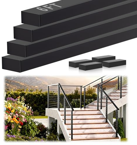 Gyykzz 6FT Stainless Steel T304 Handrail Black with POM Connector, 4 Pack Rectangular Cable Railing Handrail Flat Deck Top Rail with SS304 End Caps for Indoor Outdoor Deck Stair Cable Railing System