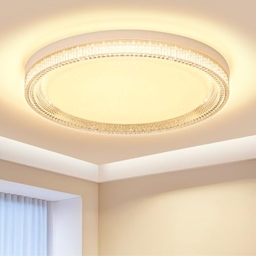 Kuwork LED Deckenleuchte Rund: 48W 4800 lm IP44 Wasserdicht Badezimmer, Sternenhimmel-Effekt Deckenbeleuchtung für Kinderzimmer, Küche, Flur, Wohnzimmer, 3000K Warmweiß, Ø30 cm