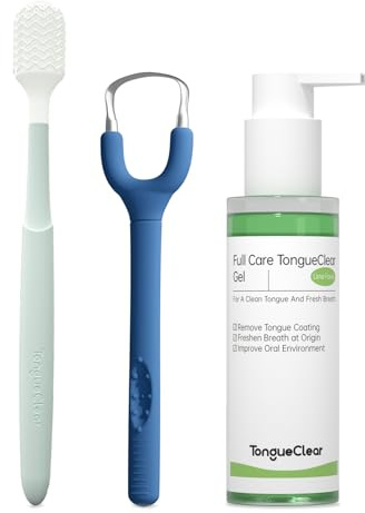Tongueclear Effective Tongue Scraper and Oral Mucosal Cleaner Kit for Adults - Ergonomic Tongue Cleaner Promotes Fresher Breath, Oral Mucosal Cleaner package, Personal Care Essential (Blue)