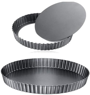 Spurleh 2Pcs Quiche Pan 22cm+28cm Non-Stick Flan Tins with Loose Base Fluted Tart Tin Flan Case Tin for Baking, Quiches, Flans, Fluted Round Pie Dish, Pie Pan, Quiche Dish, Carbon Steel - Dark Grey