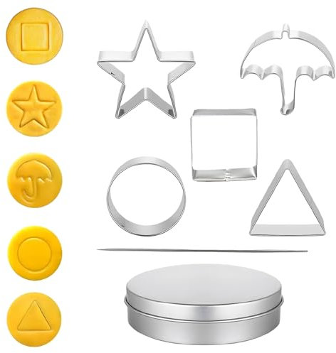 Ausstechformen Für Koreanische Dalgona Kekse & Zuckerkekse - Edelstahl Backformen Set mit, Regenschirm, Dreieck,Quadrat,Stern, Runde Form, Ideal für Zuckergebäck und Partydekoration