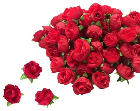 hhdatc 100Pcs 1.5 Red Silk Mini Rose Heads Artificial Flowers for DIY Crafts Wedding Bouquets Flower Walls Home Garden & Party Decor