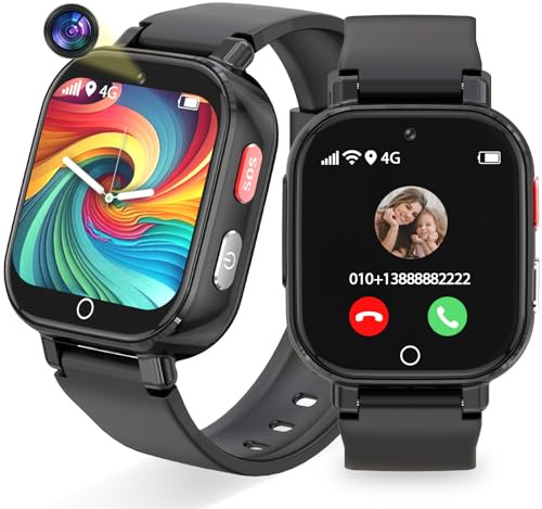 Alutoria 4G Montre Connectée Enfant avec GPS et Téléphone, Smartwatch pour Filles Garçons avec Vidéo/Voix Chat, Mode École, SOS, WiFi, Podomètre, Montre Intelligente Enfants de 5 à 12 Ans (Black)