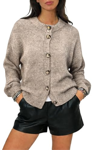 AOMEXAGA Womens Cropped Button Up Cardigan Sweater Y2k Chunky Knit Coat Fall Winter Casual Trendy Fashion Clothes 2026 (Khaki,Large)