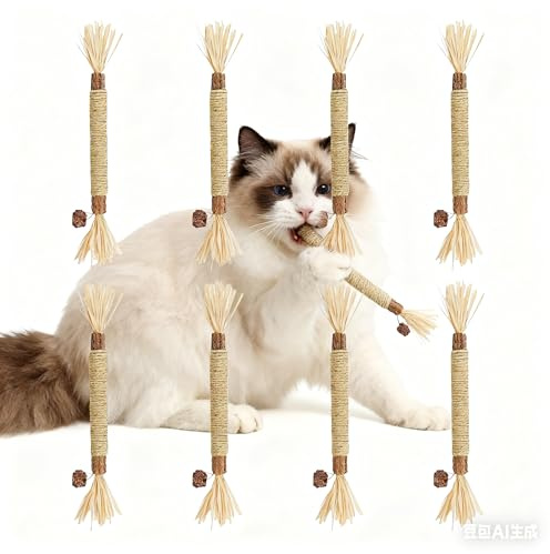 Silvervine Lot de 8 bâtons d'herbe à chat pour chat, friandises dentaires naturelles pour nettoyage des dents de chat, jouets à mâcher interactifs pour chats d'intérieur et masticateurs agressifs