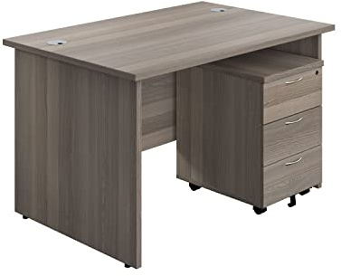 Office Hippo Panel Desk with 2 Mobile Storage Including Filing Drawer, A4, Foolscap, MFC, Grey Oak, 120 x 80 x 73 cm