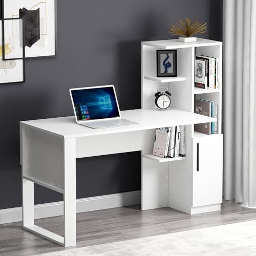 Homidea Tody Schreibtisch - Computer & Schreibtisch - Arbeitsplatz - Stauraum mit Tür und Ablagen im modernen Design für Home Office oder Kinderzimmer (Tody - Weiß)