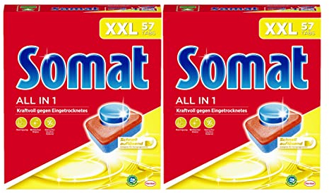 Somat All in 1 Spülmaschinen Tabs,114 (2x 57 Tabs), XXL Pack, Geschirrspül Tabs für kraftvolle Reinigung mit Geruchsneutralisierer Funktion