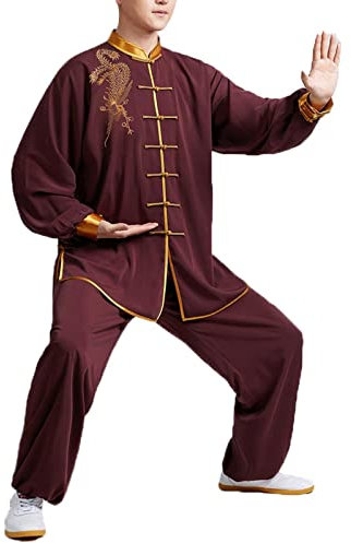 Tenue De Tai Chi Kung Fu Et Qi Gong Homme Taekwondo Arts Martiaux Costume pour Homme Femme Costume Chinois pour Tai Chi and Wing Chun,Brown-L