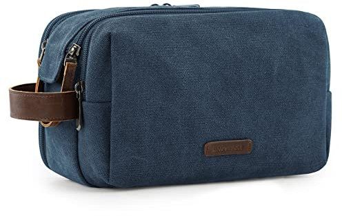 BAGSMART Toiletry Bag for Men, Canvas Travel Toiletry Organizer Dopp Kit Water-resistant Shaving Bag for Toiletries Accessories,Navy Blue-Medium