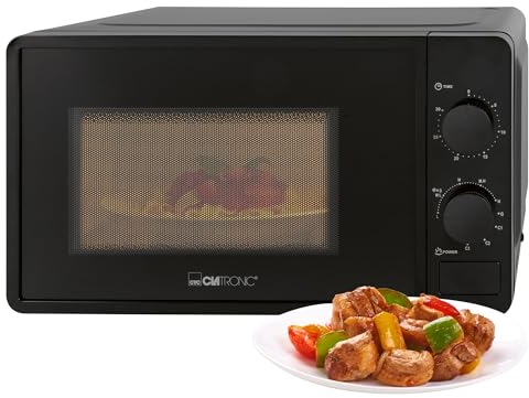 Microondas Clatronic con 20L de espacio de cocción y función grill | con 5 niveles de potencia y 1 ajuste de grill | con temporizador de 30 minutos | con plato giratorio de Ø24,5 cm | MWG 792 negro