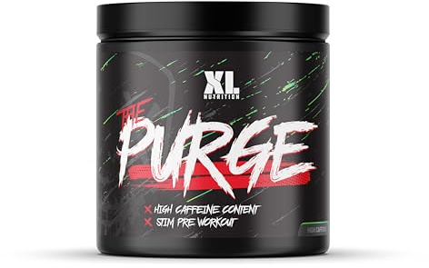 XL Nutrition The Purge - Pre Workout 225g Powder Shake - High Caffeine Content - Helps with Energy, Focus and Blood Flow - No Crash - Potent Formula - Quick Absorbing (Green Apple)