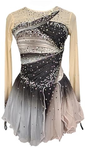 JRUIA Robe De Patinage Artistique Professionnelle pour Fille Vêtements De Compétition De Patinage sur Glace Justaucorps De Gymnastique en Plein Air Faits À La Main Jupe Patin À roulettes,Gris,M