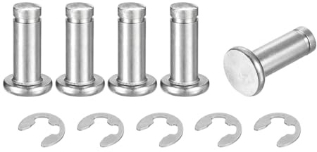 QUARKZMAN 5Set M6x16mm Perno Posizionamento Cilindrico Elastico Albero Acciaio Inossidabile 304, Perno Posizione Cilindro Cerniera Scanalato Testa Piatta con Ring Fissaggio Clip E, Argento
