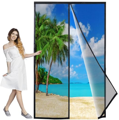 Cortina Mosquitera para Puertas, 150x200 cm Cortina antiinsectos Fácil de ensamblar, Cierre Automático de Arriba a Abajo, Manos libres Innovador, Negro