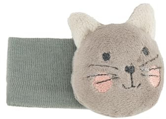 Sterntaler Armrassel Katze Lilly - Babyrassel aus weichem Stoff - Handgelenkrassel mit elastischem Band - Baby Spielzeug zum Spielen, Kuscheln & Rasseln, grau