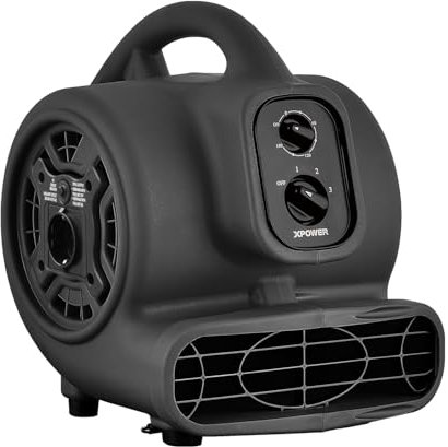XPower Mighty Centrifugal Air Mover, Carpet Dryer, Floor Fan, Blower, Stackable, Daisy Chain, for Water Damage Restoration, Janitorial, Plumbing, Home Use (Schwarz, P-80A 320CFM)