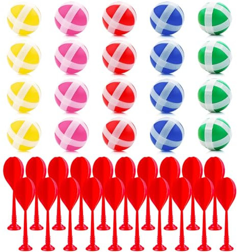 Regerly Klettball, 40 Stück Wurfspiel Klettballspiel Für Kinder Klettballspiel Wurf Spiel Scheibe Ersatzbälle 20Darts+20 Klettbälle Für Drinnen Draußen Kinder Erwachsene Party Klett Klettspiel