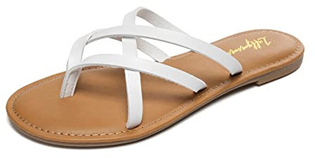 HEVA Damen Elastische Riemen Flache Sandalen Casual Sommer Offene Zehe Sandale(7UK 41EU,Weiß)