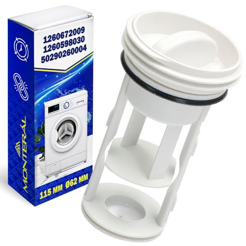 Pelusas Filtro Lavadora para Bomba Desague 115 x Ø 62 mm con Junta Tórica con Código Original 1260672009 1260598030 50290260004 para Electrolux para Zanussi - Garantía de 10 Años - MONTERAL