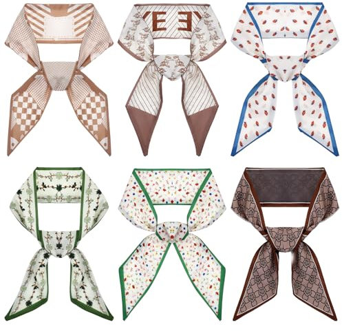 CIATBYYJ 6 stycken handväskor halsduk, mode sidensjal, damsidensjal, lätta och bekväma väskor accessoarer, halstillbehör, plånbok-halsduk
