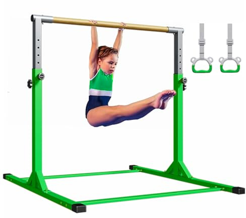 MEKETUM Gymnastik Turnreck Kinder Reckstange Indoor, Turnstange Rutschschutz Verstellbare Höhe 103-158cm, Turngeräte für zuhause Training Bis 150kg Alter 3-15