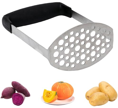 1Pcs Stainless Steel Potato Masher,Potato Ricer Masher,Fruit & Vegetable Masher Ricer,with Non Slip Handle,for Vegetables,Mashed Potatoes,Jam and Fruits