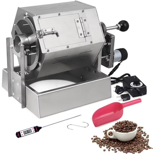 Tostador Eléctrico de Granos de Café, Tostador Comercial Multifuncional de 800 G con Termómetro, Acero Inoxidable Para Uso Doméstico Maní y Granos
