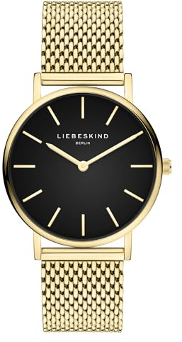 LIEBESKIND BERLIN damklocka – Runde Quarzuhr 34 mm – Mesharmband – 5 ATM vattentät – Modern & elegant – Svart/Gold