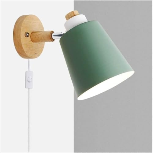 LYGXWJFC Vägglampor Lampetter LED inomhuslampa Lampett vid sängbord i trä Läslampor E27 väggspottar (grönt, vitt ljus)